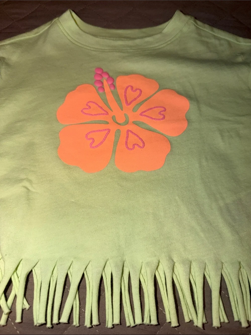 Old Navy Neon Yellow Crop Tee with Orange & Pink Hibiscus